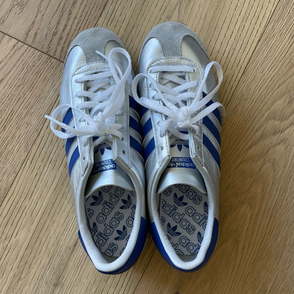 NEW Adidas Country OG Silver Blue Metallic Leather Gum Sole Sneakers NWOB - Picture 6 of 11